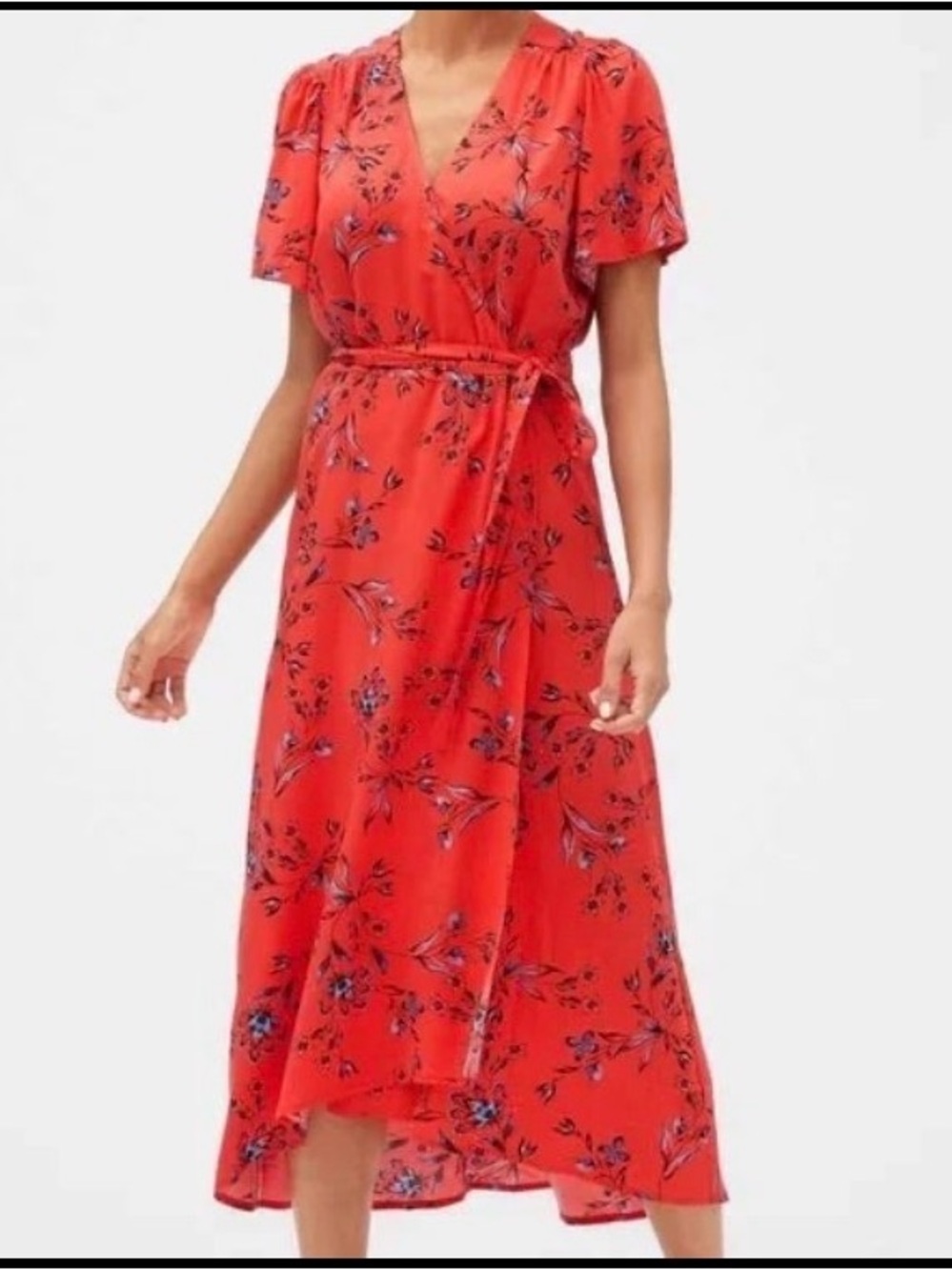 GAP Orange Floral Wrap Maxi Dress | Cottagecore Prairie Lightweight